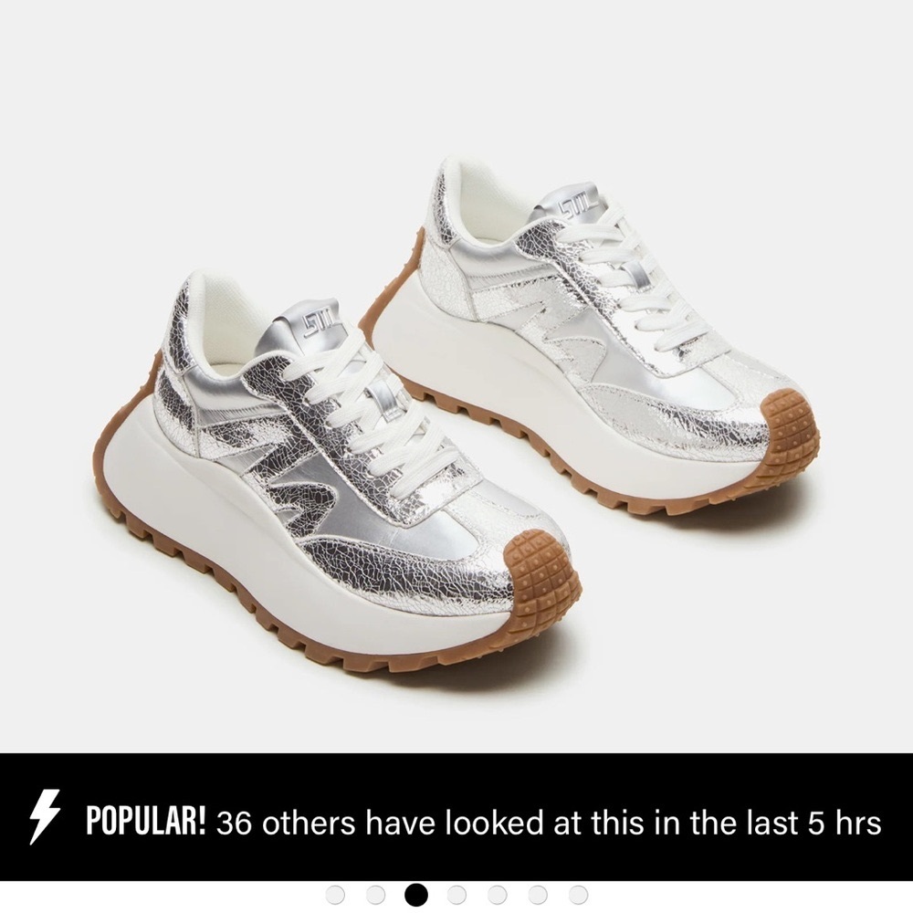 Steve Madden Metallic Silver Sneakers with Tan Soles